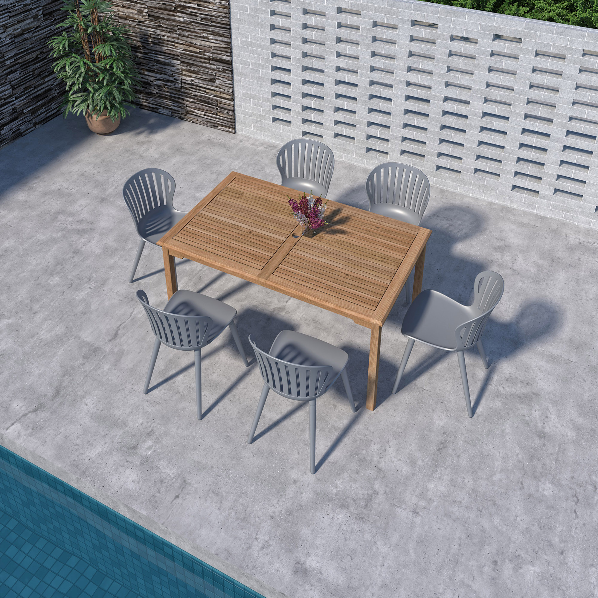 Cayana 7-Pc Rectangular Outdoor Teak Dining Set 2 Cayana 7-Pc Rectangular Outdoor Teak Dining Set
