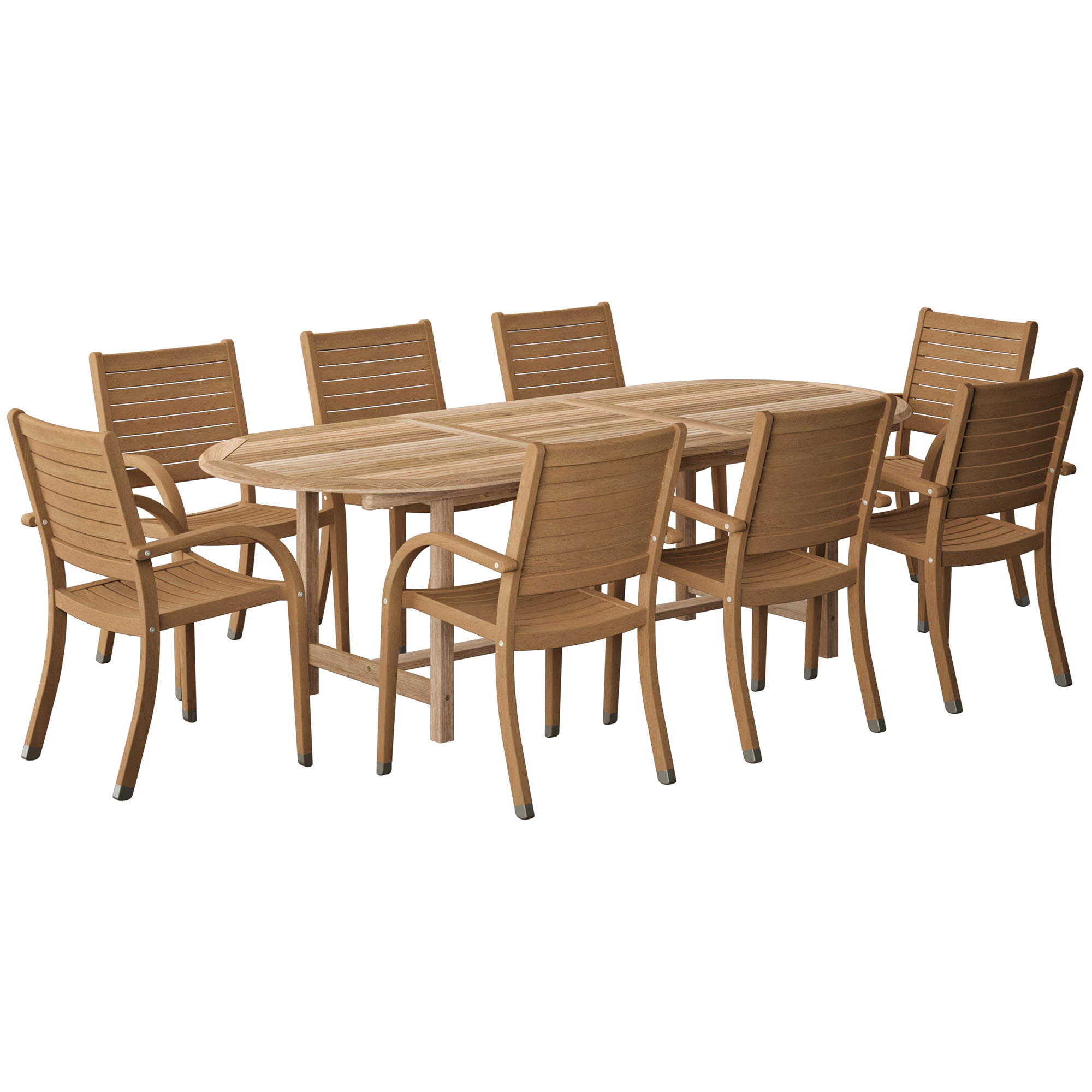 Branwyn 9-Pc Extension Oval Outdoor Teak Dining Set, Natural