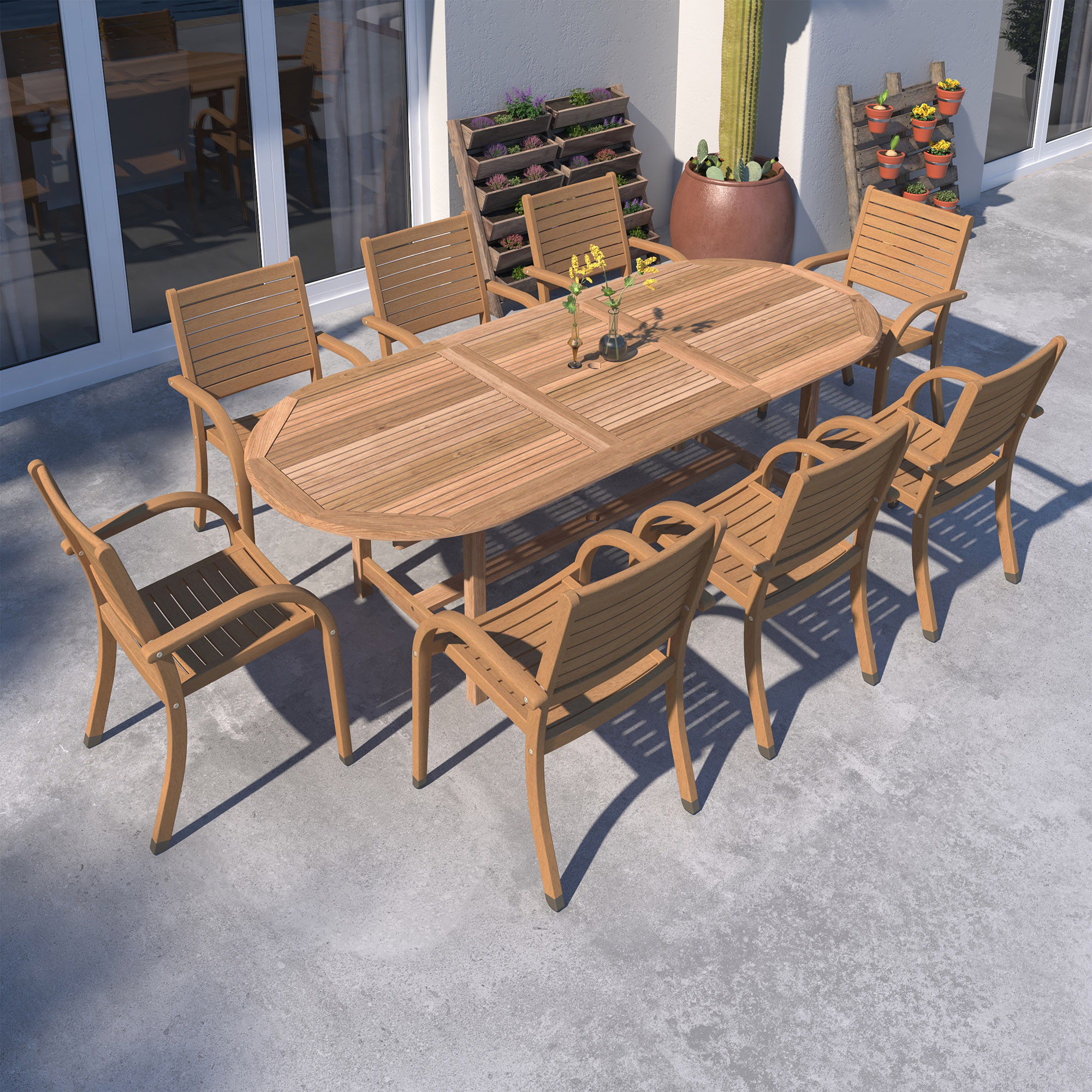 Branwyn 9-Pc Extension Oval Outdoor Teak Dining Set, Natural 2 Branwyn 9-Pc Extension Oval Outdoor Teak Dining Set, Natural