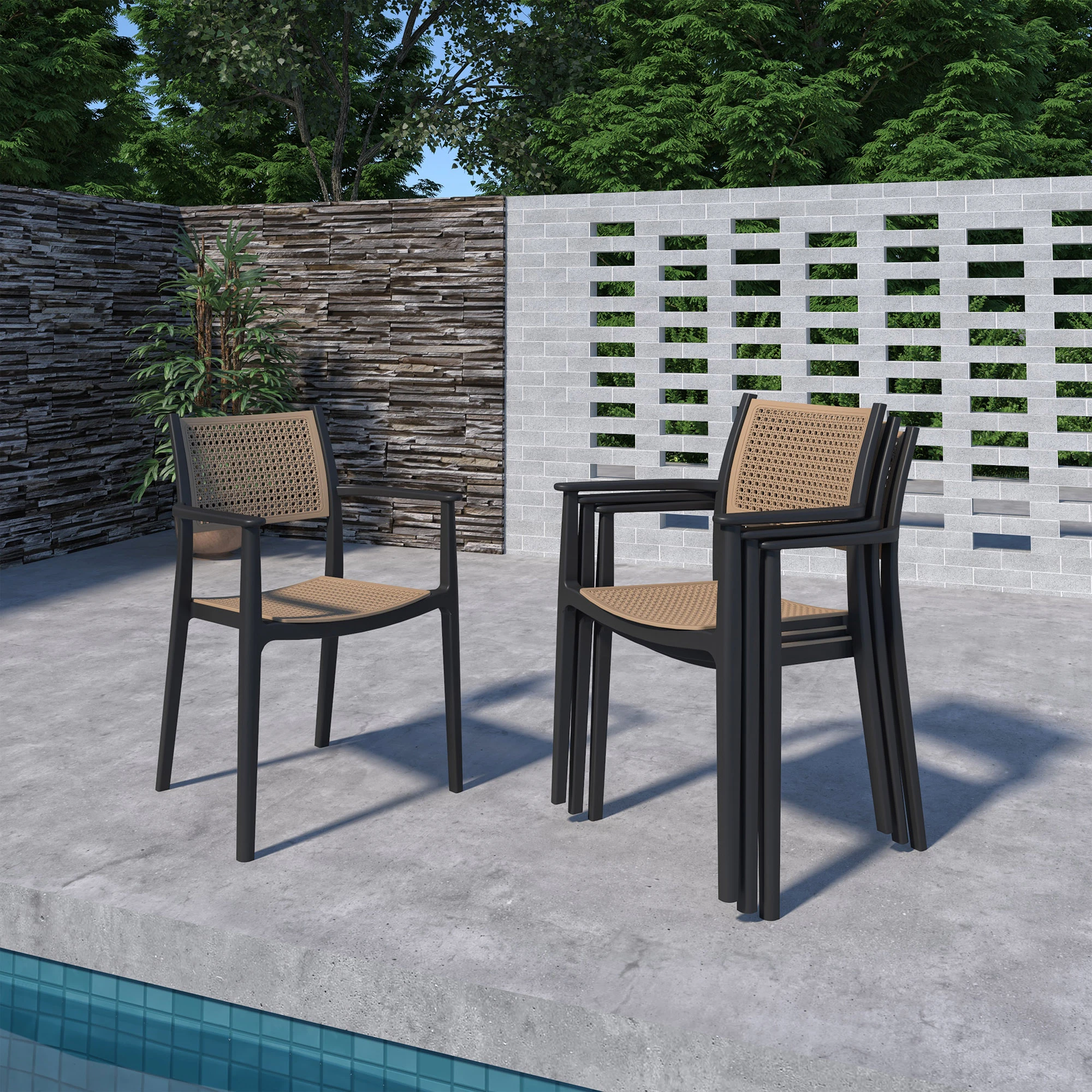 Tulum 5-Pc Outdoor Eucalyptus Round Dining Set, Natural/Black 5 Tulum 5-Pc Outdoor Eucalyptus Round Dining Set, Natural/Black