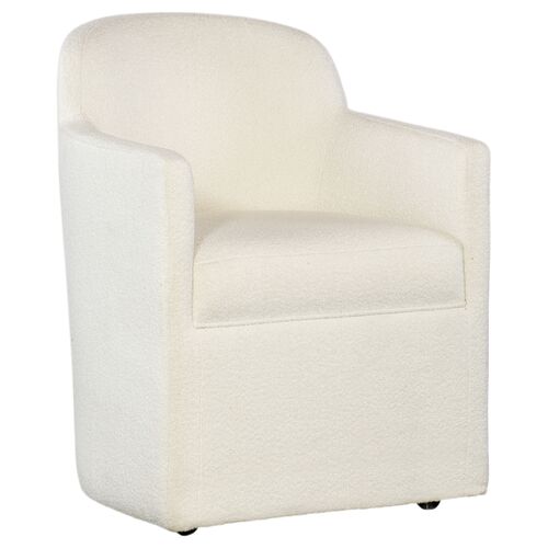 Izabela Upholstered Dining Arm Chair w/ Casters, Ivory