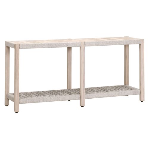 Easton Outdoor Console Table, Taupe & White Flat Rope/Gray Teak 1 Easton Outdoor Console Table, Taupe & White Flat Rope/Gray Teak