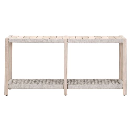 Easton Outdoor Console Table, Taupe & White Flat Rope/Gray Teak 2 Easton Outdoor Console Table, Taupe & White Flat Rope/Gray Teak