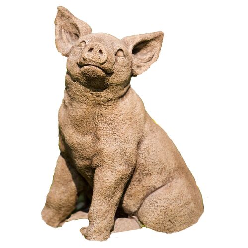 17" Perky Pig Outdoor Statue, Brownstone 1 17" Perky Pig Outdoor Statue, Brownstone