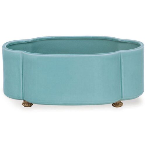 14" Carol Oval Planter, Blue/Brass