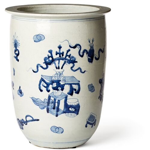 14" Porcelain Planter, Blue/White