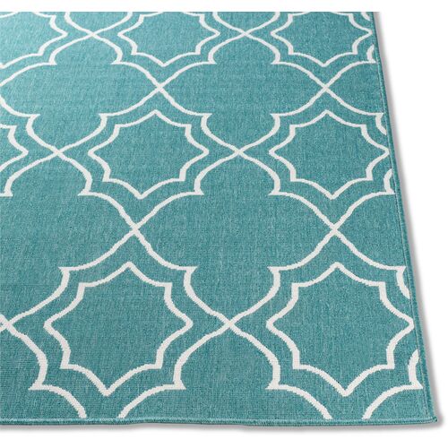 Sita Outdoor Rug, Teal/White 2 Sita Outdoor Rug, Teal/White