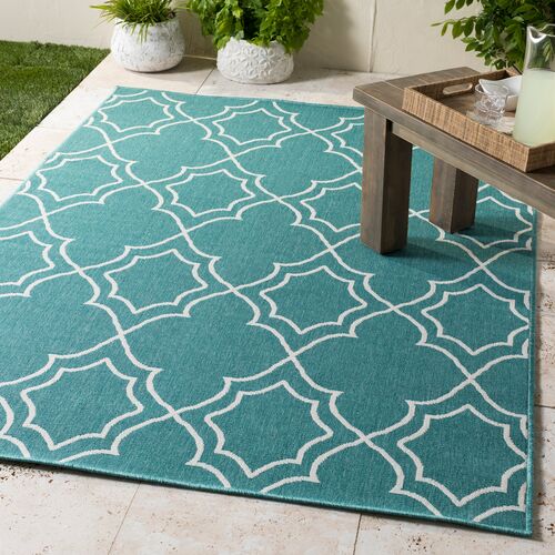 Sita Outdoor Rug, Teal/White 3 Sita Outdoor Rug, Teal/White