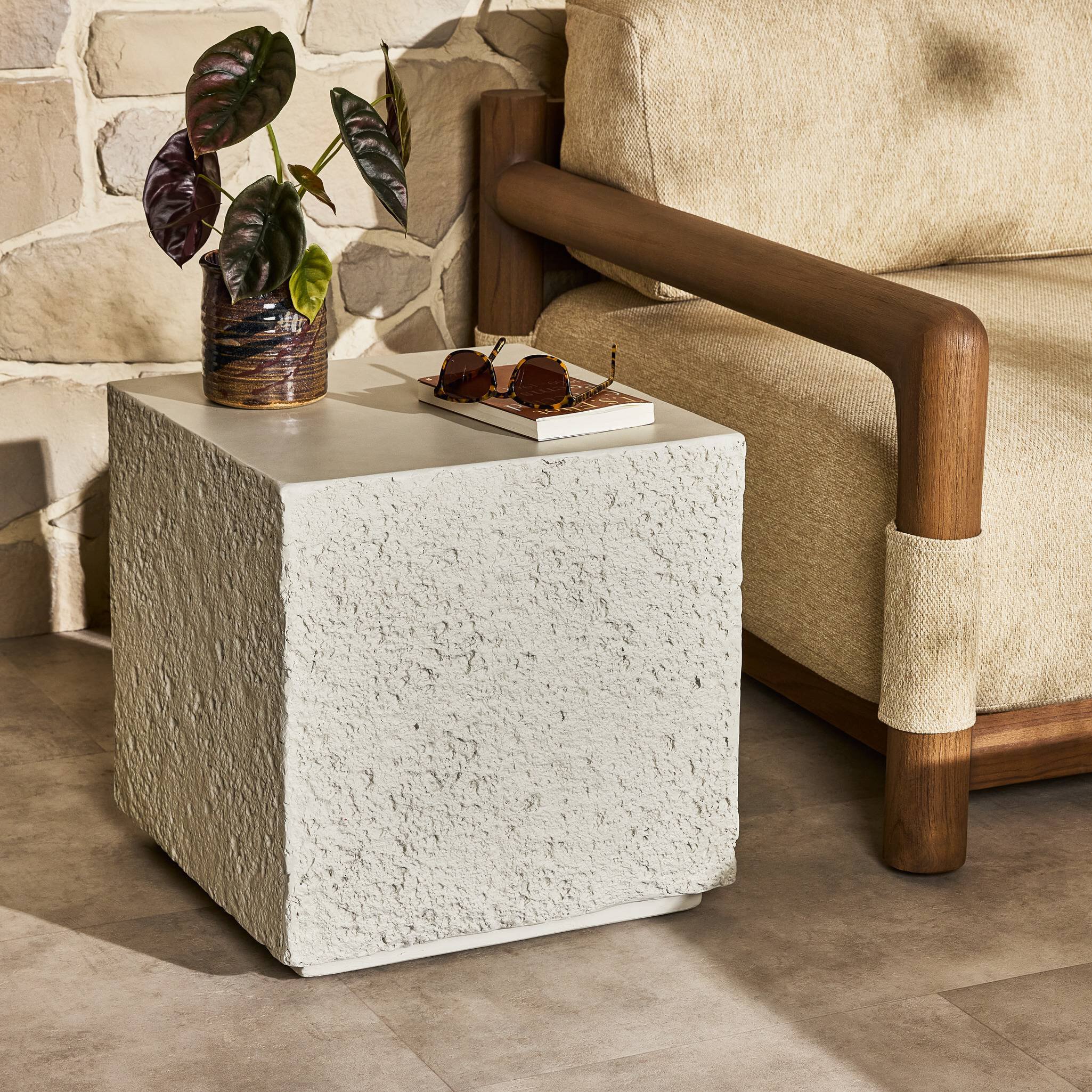 Celeste Outdoor Square End Table, Matte White Concrete 10 Celeste Outdoor Square End Table, Matte White Concrete