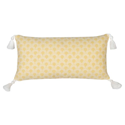 Scallop Tassel Outdoor Lumbar Pillow, Yellow/White
