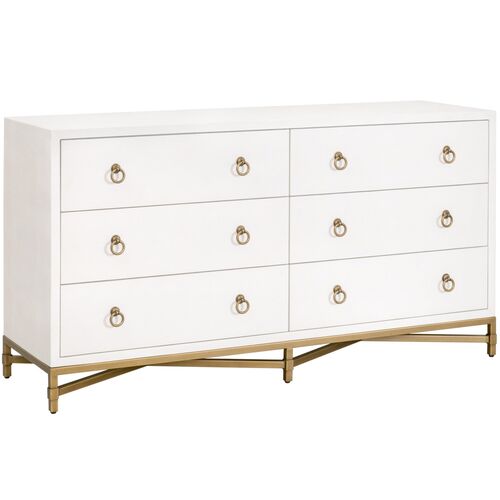 Sophia Shagreen 6-Drawer Double Dresser, Pearl/Brushed Gold