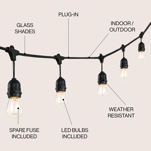 Soros 15-Light Outdoor String Lights, Black 5 Soros 15-Light Outdoor String Lights, Black