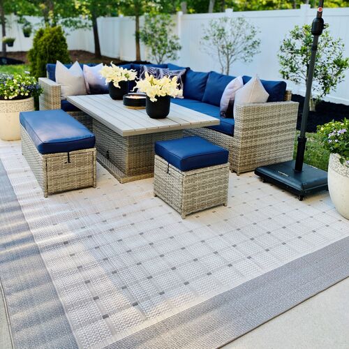 Bermuda Border Outdoor Rug, Gray/Ivory 10 Bermuda Border Outdoor Rug, Gray/Ivory