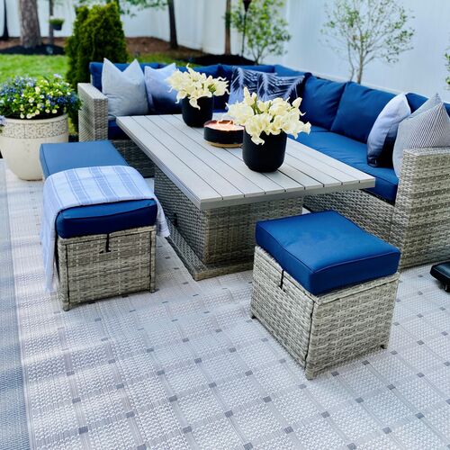 Bermuda Border Outdoor Rug, Gray/Ivory 2 Bermuda Border Outdoor Rug, Gray/Ivory