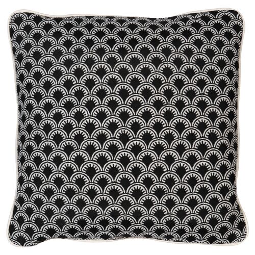 Scallop Outdoor Pillow, Black/White 1 Scallop Outdoor Pillow, Black/White