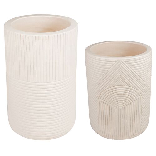 Tranquillo Outdoor Textured Hand Crafted Tall Ceramic Planter Set