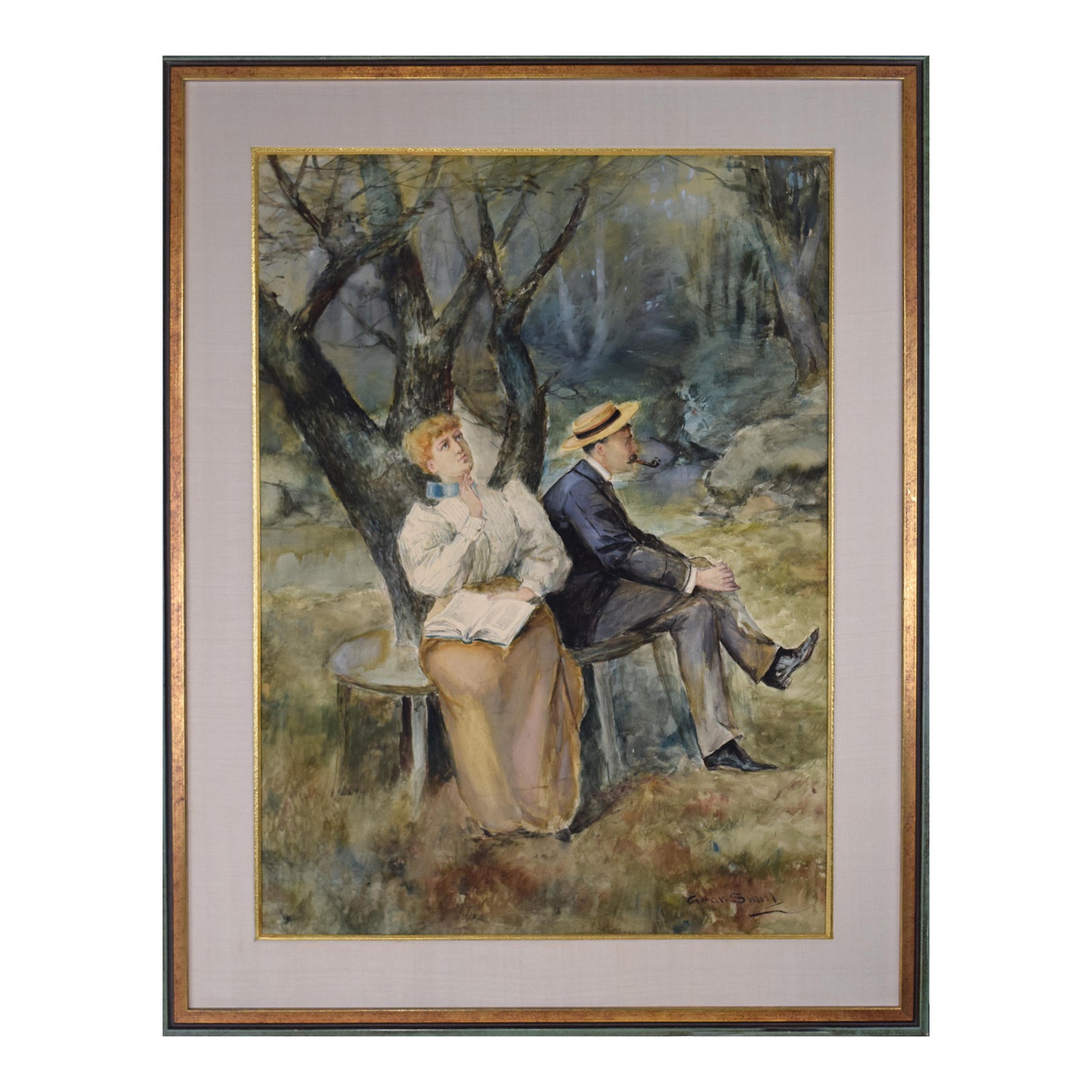 Large Watercolor of Couple by Gean Smith