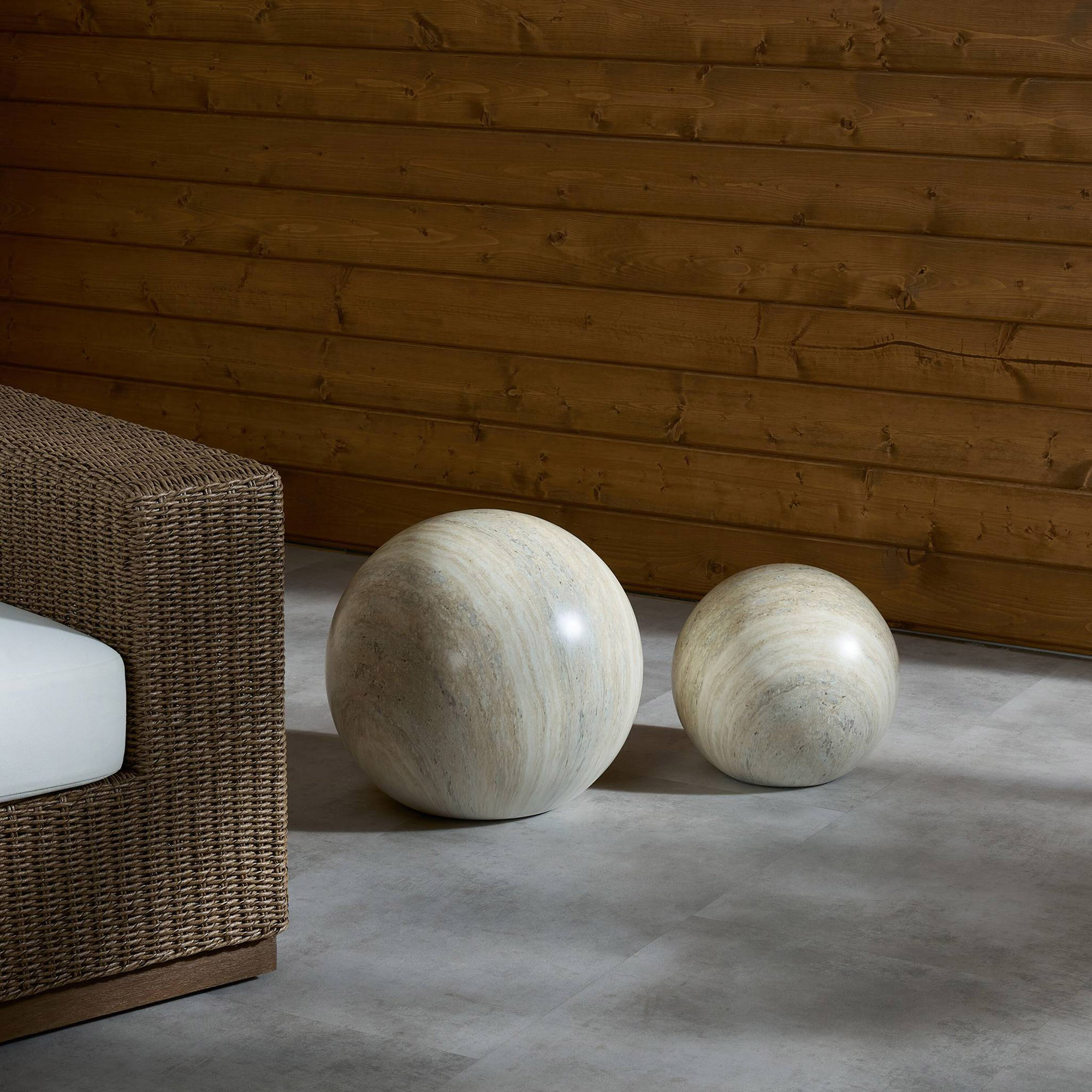 Eloweth Outdoor Sphere, Natural Grey Faux Marble 2 Eloweth Outdoor Sphere, Natural Grey Faux Marble