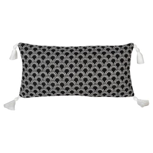 Scallop Tassel Outdoor Lumbar Pillow, Black/White 1 Scallop Tassel Outdoor Lumbar Pillow, Black/White