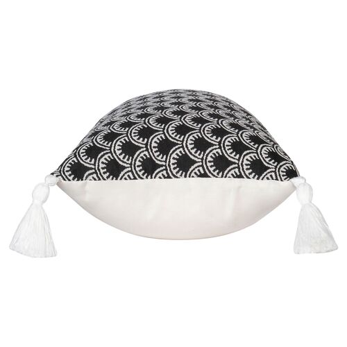 Scallop Tassel Outdoor Lumbar Pillow, Black/White 2 Scallop Tassel Outdoor Lumbar Pillow, Black/White