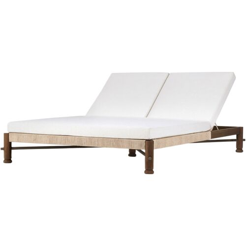 Finnegan Outdoor Teak Woven Double Chaise