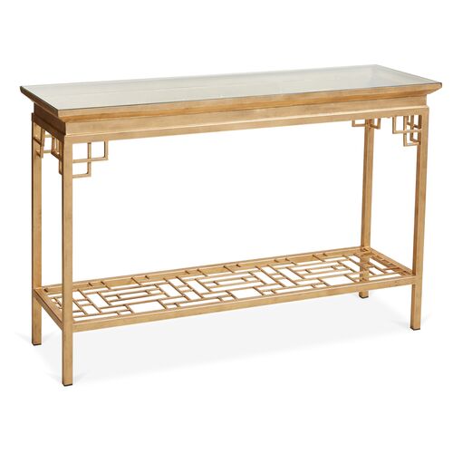 Larkspur Console, Antiqued Gold 1 Larkspur Console, Antiqued Gold