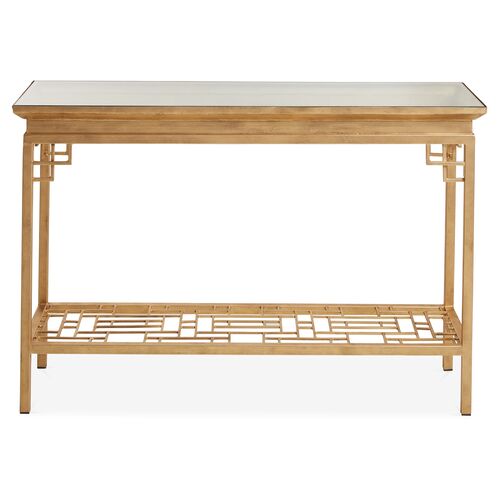 Larkspur Console, Antiqued Gold 2 Larkspur Console, Antiqued Gold
