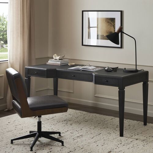 Solomon Leather-Top Desk, Distressed Black Oak 2 Solomon Leather-Top Desk, Distressed Black Oak