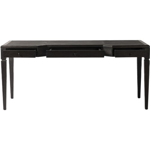 Solomon Leather-Top Desk, Distressed Black Oak 5 Solomon Leather-Top Desk, Distressed Black Oak
