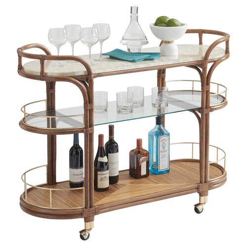 Palm Desert Toscana Rattan Mobile Bar Cart, Natural 1 Palm Desert Toscana Rattan Mobile Bar Cart, Natural