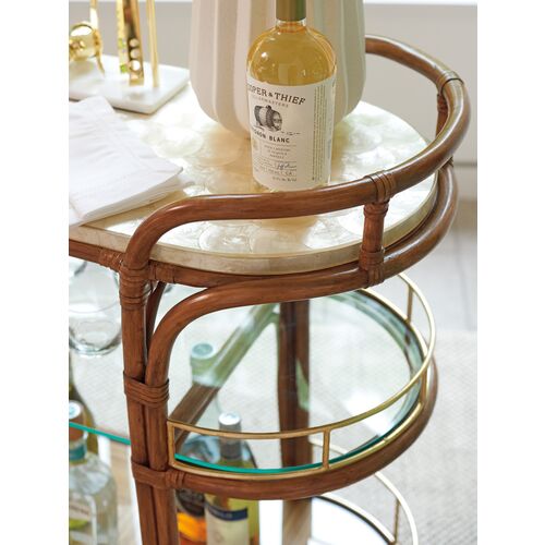 Palm Desert Toscana Rattan Mobile Bar Cart, Natural 2 Palm Desert Toscana Rattan Mobile Bar Cart, Natural