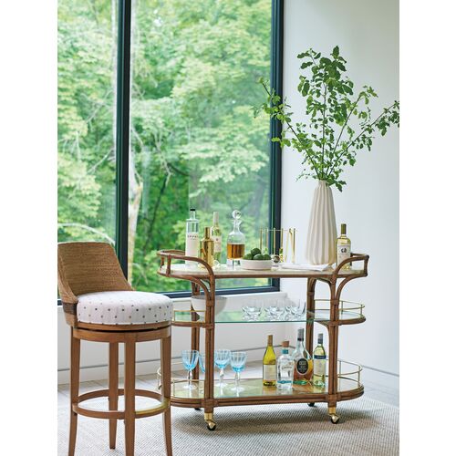Palm Desert Toscana Rattan Mobile Bar Cart, Natural 3 Palm Desert Toscana Rattan Mobile Bar Cart, Natural