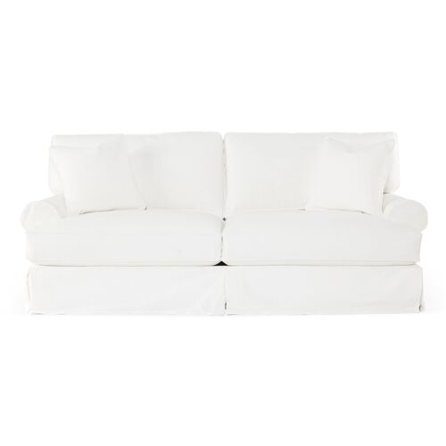 Comfy Slipcovered Sofa, Washable White Denim