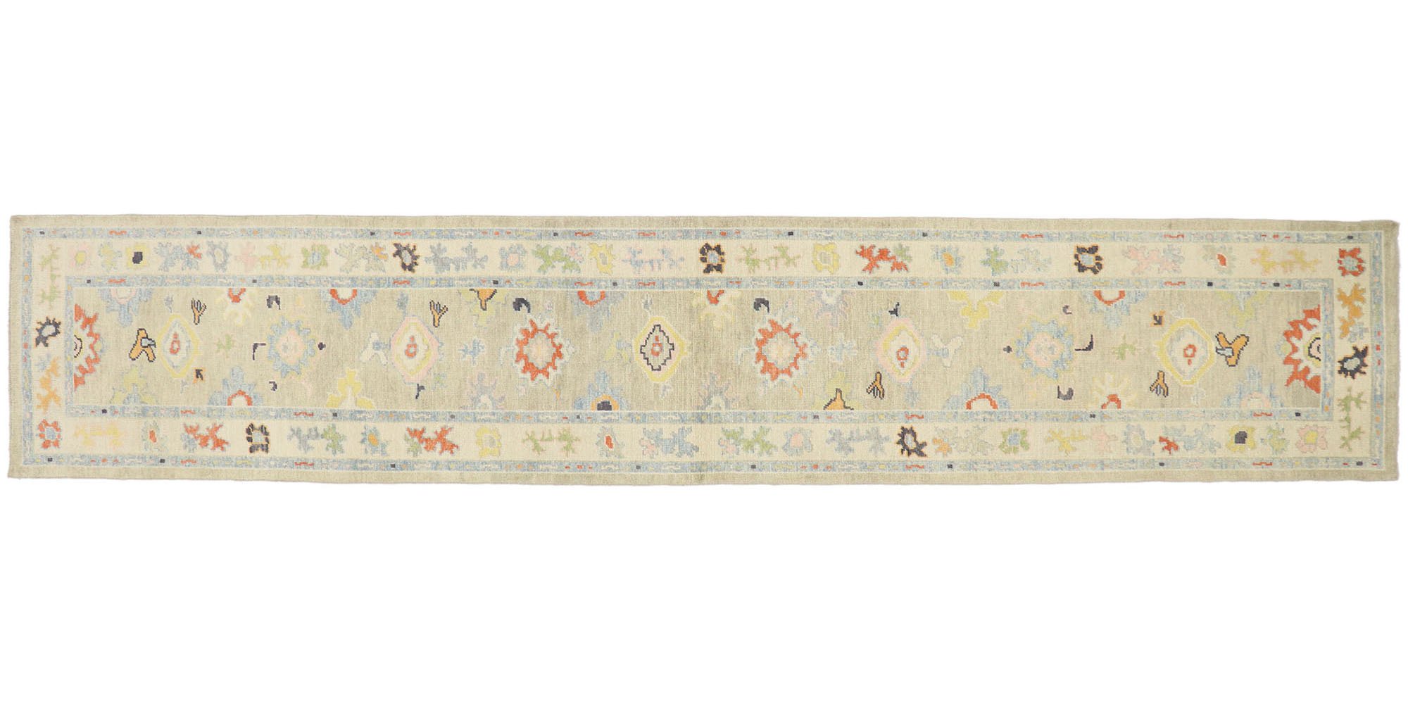 Turkish Oushak Runner, 3'x15'8" 1 Turkish Oushak Runner, 3'x15'8"