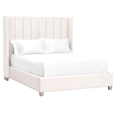 Milly Channeled Wingback Bed, Cream Velvet 1 Milly Channeled Wingback Bed, Cream Velvet