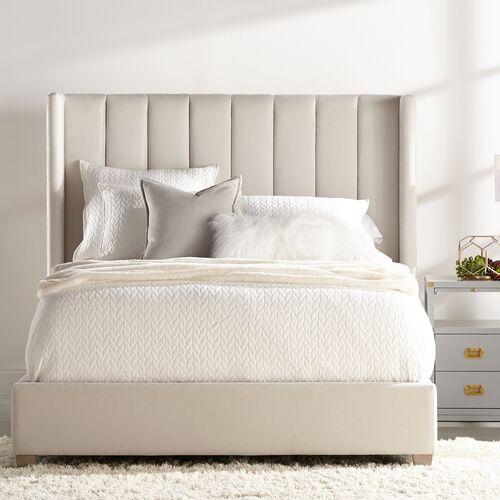Milly Channeled Wingback Bed, Cream Velvet 9 Milly Channeled Wingback Bed, Cream Velvet