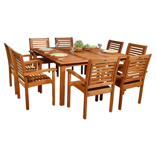 Milano 9-Pc Eucalyptus Square Dining Set, Natural