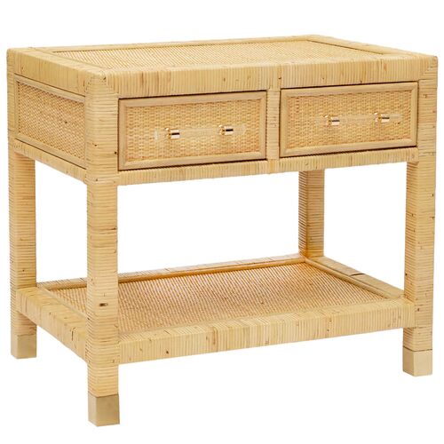 Valentino Rattan Nightstand, Natural 1 Valentino Rattan Nightstand, Natural