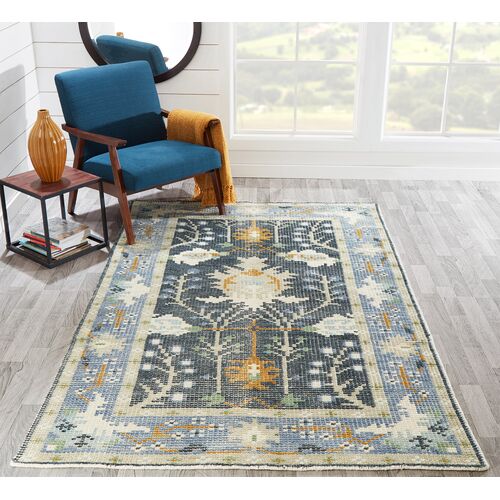 Fiona Hand Knotted Wool Rug, Aqua 4 Fiona Hand Knotted Wool Rug, Aqua