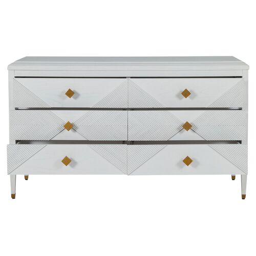 Julia Cerused 6-Drawer Dresser, White/Stained Gold 3 Julia Cerused 6-Drawer Dresser, White/Stained Gold
