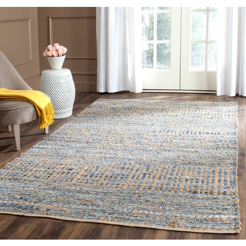 Faley Jute Rug, Natural/Blue 2 Faley Jute Rug, Natural/Blue