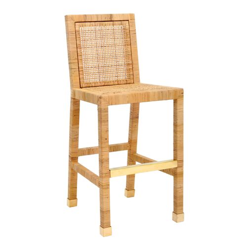 Valentino Rattan Performance Fabric Bar Stool, Natural/White 3 Valentino Rattan Performance Fabric Bar Stool, Natural/White