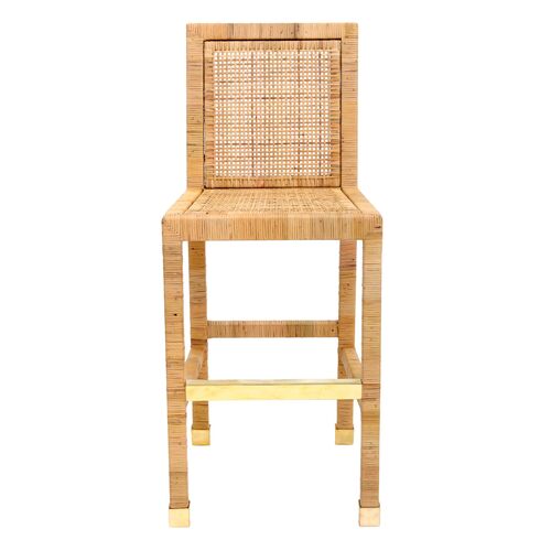 Valentino Rattan Performance Fabric Bar Stool, Natural/White 5 Valentino Rattan Performance Fabric Bar Stool, Natural/White
