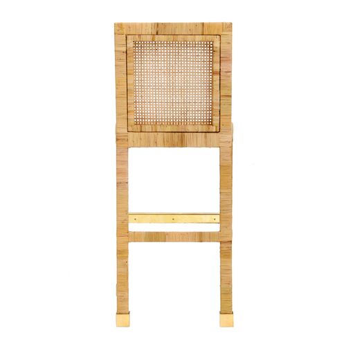 Valentino Rattan Performance Fabric Bar Stool, Natural/White 7 Valentino Rattan Performance Fabric Bar Stool, Natural/White