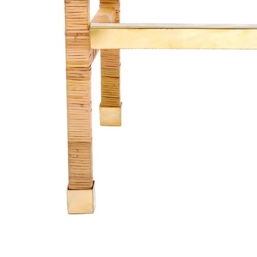 Valentino Rattan Performance Fabric Bar Stool, Natural/White 8 Valentino Rattan Performance Fabric Bar Stool, Natural/White