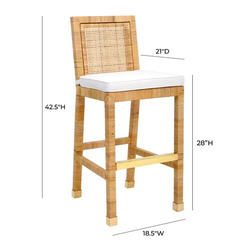 Valentino Rattan Performance Fabric Bar Stool, Natural/White 9 Valentino Rattan Performance Fabric Bar Stool, Natural/White