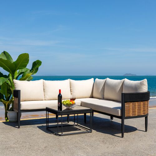 Cyprian 2 Pc Outdoor Rattan Woven Rope Corner Lounge Set 2 Cyprian 2 Pc Outdoor Rattan Woven Rope Corner Lounge Set