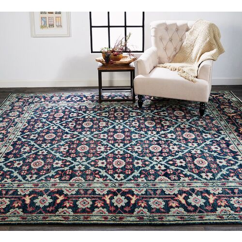 Salena Hand-Knotted Rug, Navy/Multi 2 Salena Hand-Knotted Rug, Navy/Multi