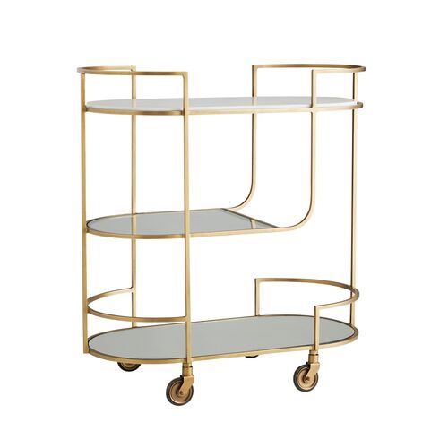 Trainor Iron & Marble Bar Cart, Gold/White 1 Trainor Iron & Marble Bar Cart, Gold/White