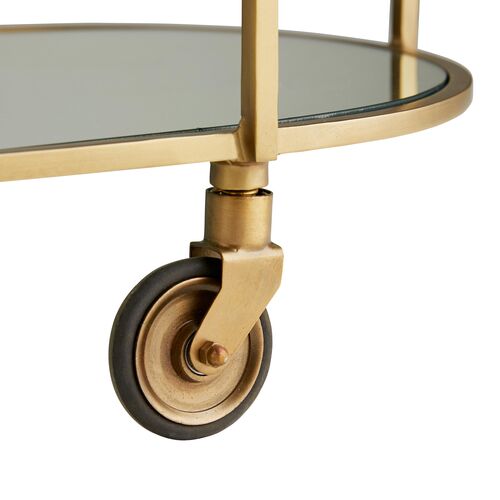 Trainor Iron & Marble Bar Cart, Gold/White 2 Trainor Iron & Marble Bar Cart, Gold/White